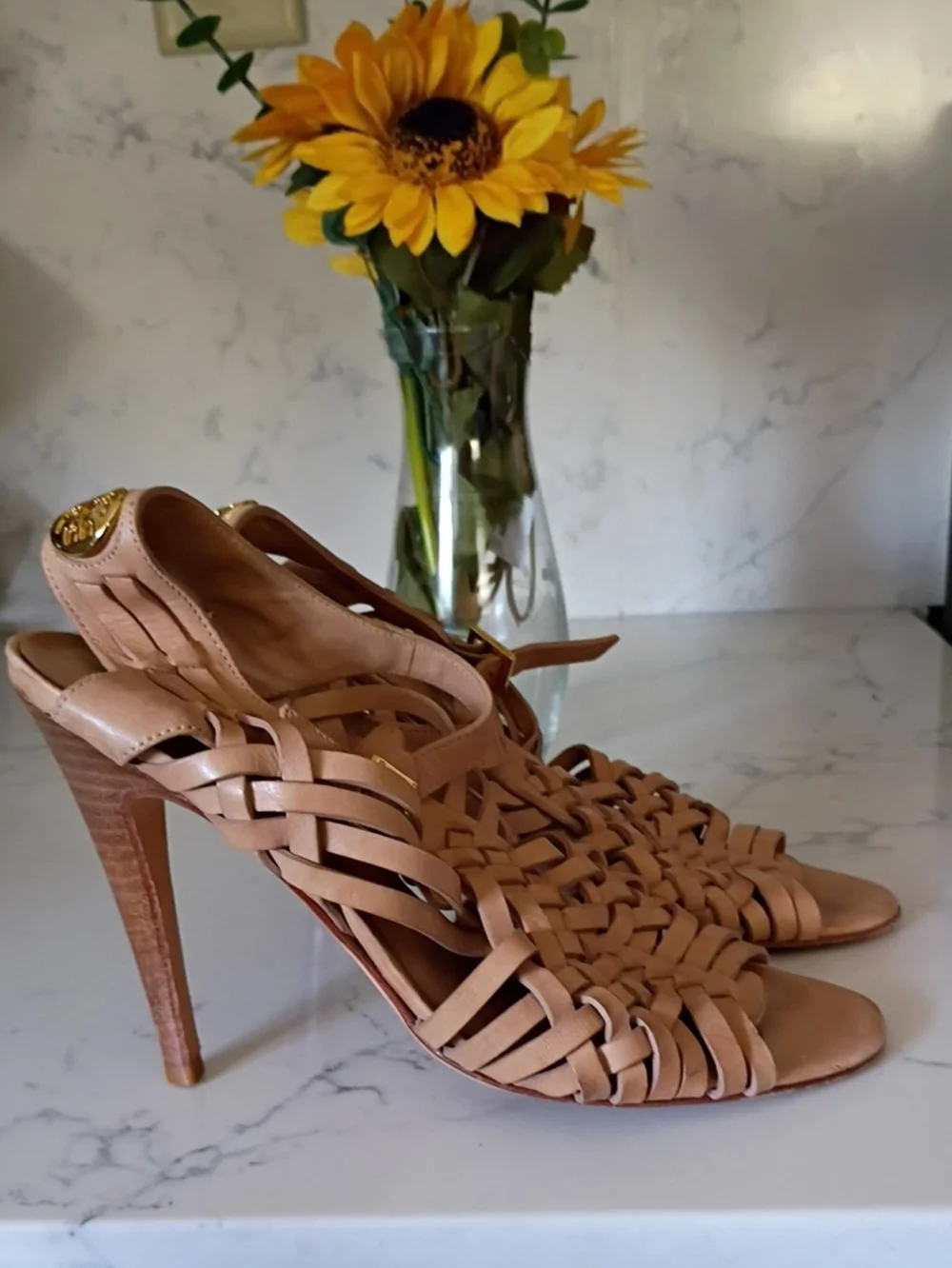 Tory Burch Woven Tan Leather HEELS